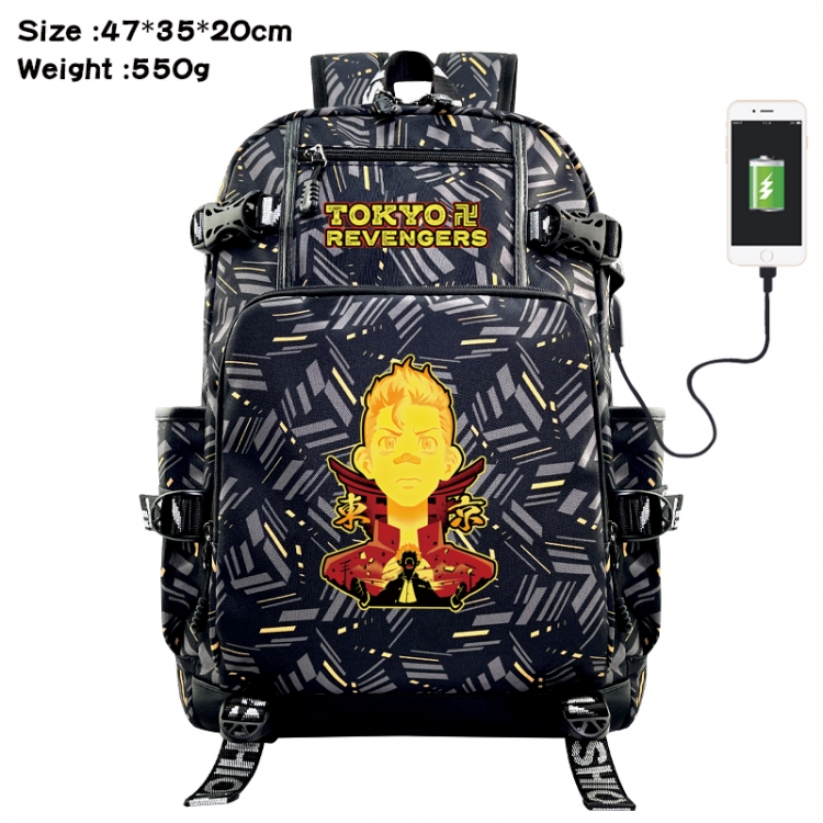 Tokyo Revengers Anime data cable camouflage print USB backpack schoolbag 47x35x20cm