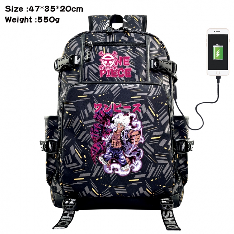 One Piece Anime data cable camouflage print USB backpack schoolbag 47x35x20cm