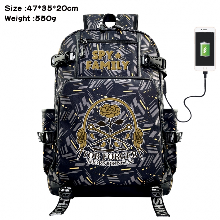SPYxFAMILY Anime data cable camouflage print USB backpack schoolbag 47x35x20cm