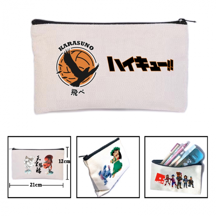 Haikyuu!! Anime canvas minimalist printed pencil case storage bag 21X12cm