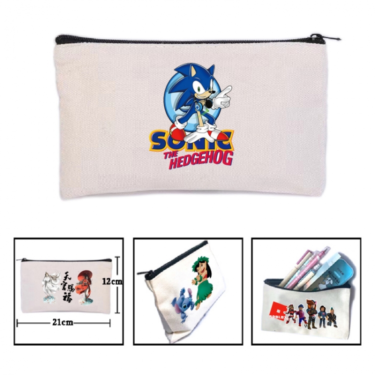 Sonic The Hedgehog Anime canvas minimalist printed pencil case storage bag 21X12cm