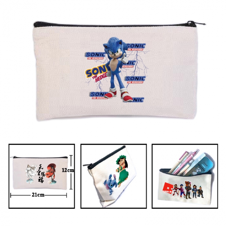 Sonic The Hedgehog Anime canvas minimalist printed pencil case storage bag 21X12cm