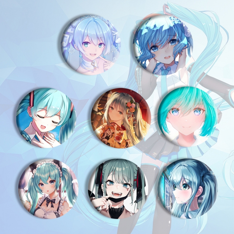 Hatsune Miku Anime tinplate brooch badge a set of 8