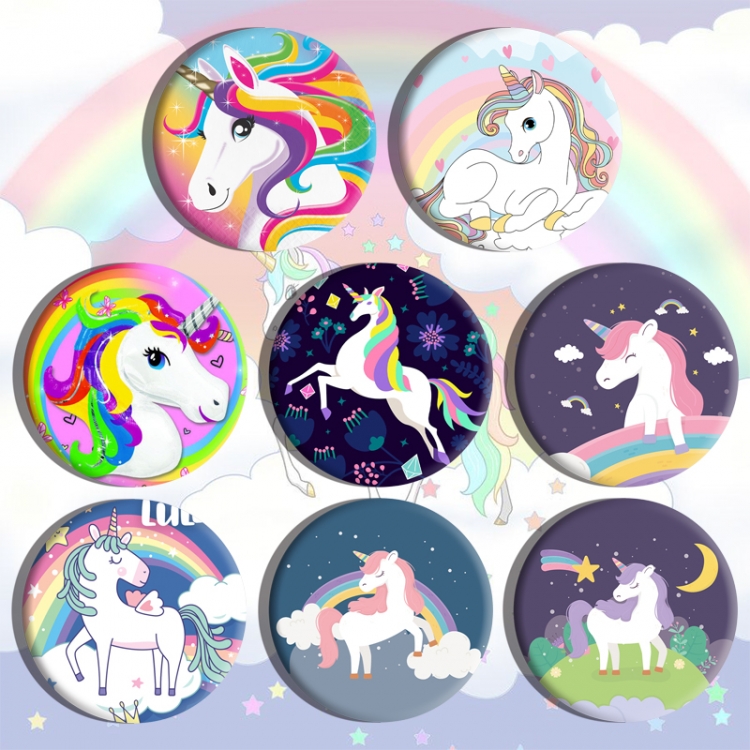 Unicorn Anime tinplate brooch badge a set of 8