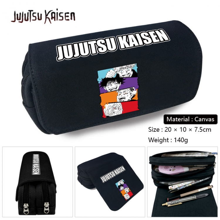 Jujutsu Kaisen Anime Multi-Function Double Zipper Canvas Cosmetic Bag Pen Case 20x10x7.5cm