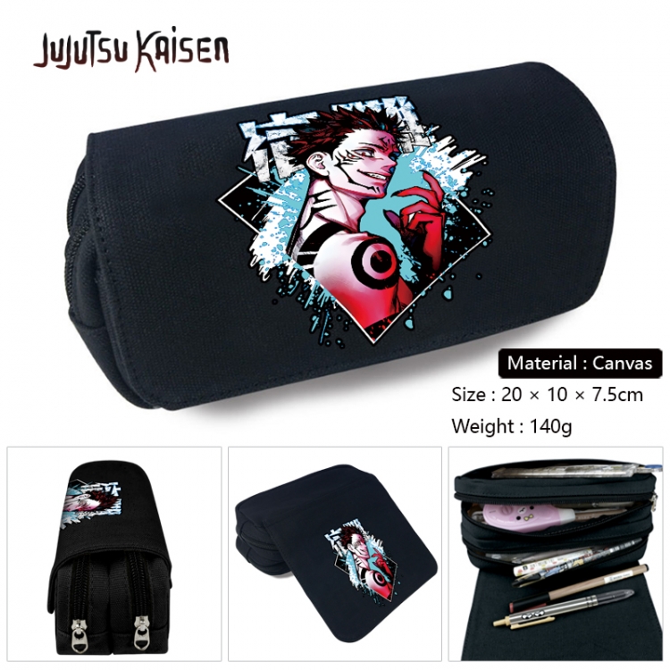 Jujutsu Kaisen Anime Multi-Function Double Zipper Canvas Cosmetic Bag Pen Case 20x10x7.5cm