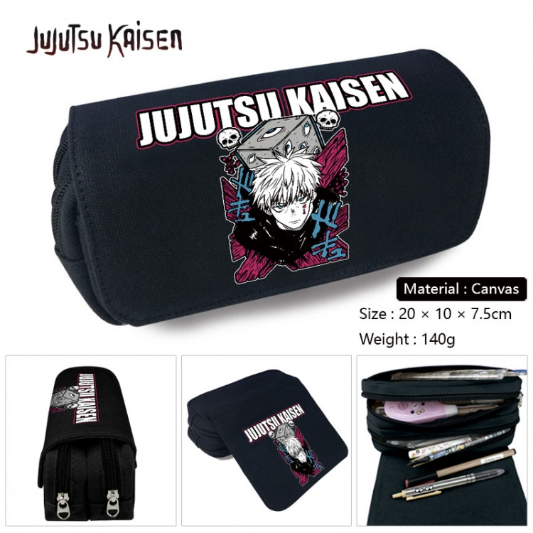 Jujutsu Kaisen Anime Multi-Function Double Zipper Canvas Cosmetic Bag Pen Case 20x10x7.5cm