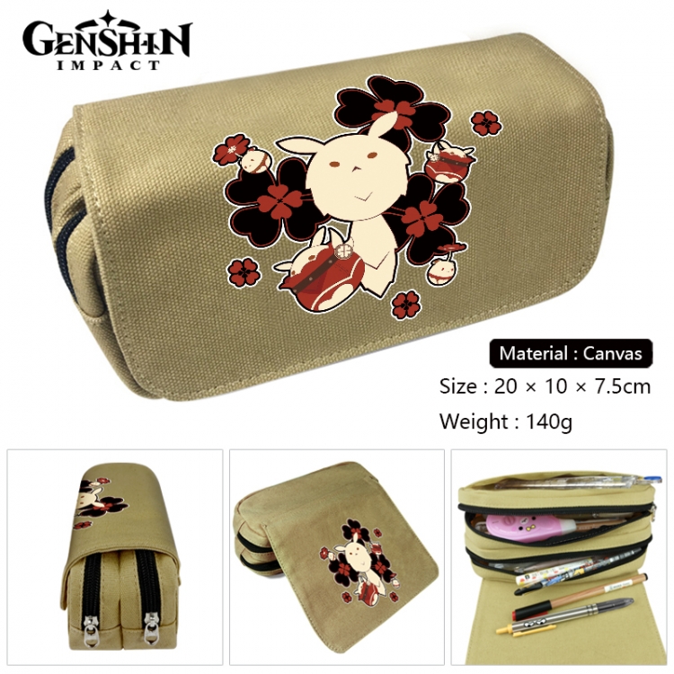 Genshin Impact Anime Multi-Function Double Zipper Canvas Cosmetic Bag Pen Case 20x10x7.5cm