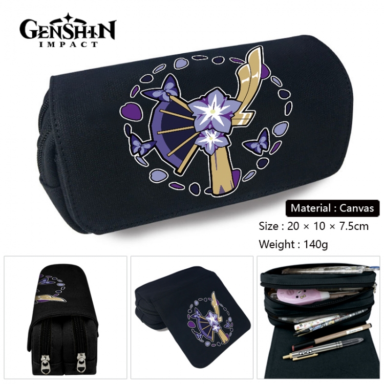 Genshin Impact Anime Multi-Function Double Zipper Canvas Cosmetic Bag Pen Case 20x10x7.5cm