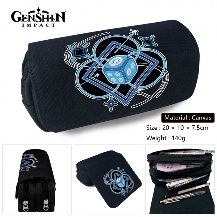 Genshin Impact Anime Multi-Function Double Zipper Canvas Cosmetic Bag Pen Case 20x10x7.5cm