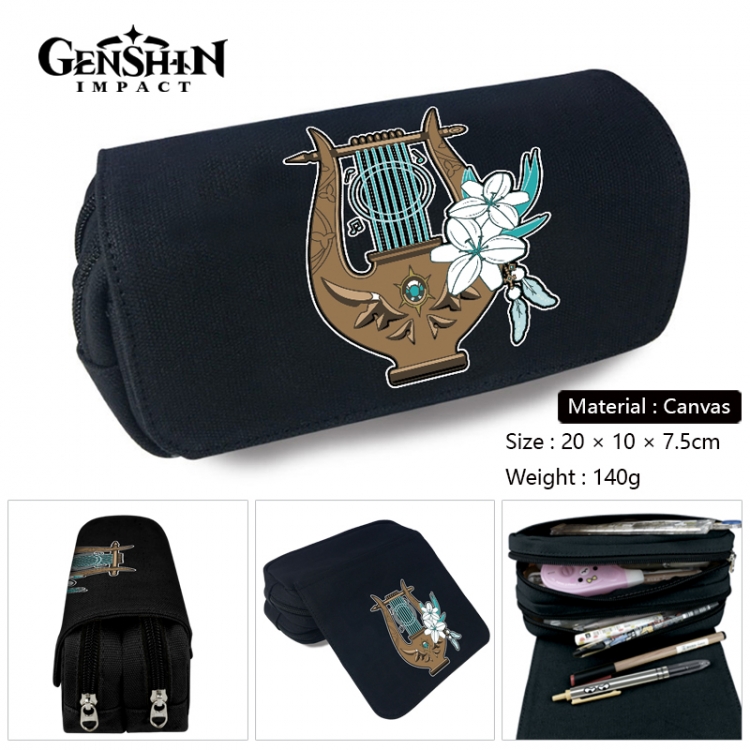 Genshin Impact Anime Multi-Function Double Zipper Canvas Cosmetic Bag Pen Case 20x10x7.5cm