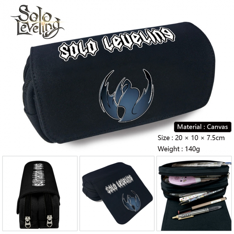 Solo Leveling:Arise Anime Multi-Function Double Zipper Canvas Cosmetic Bag Pen Case 20x10x7.5cm
