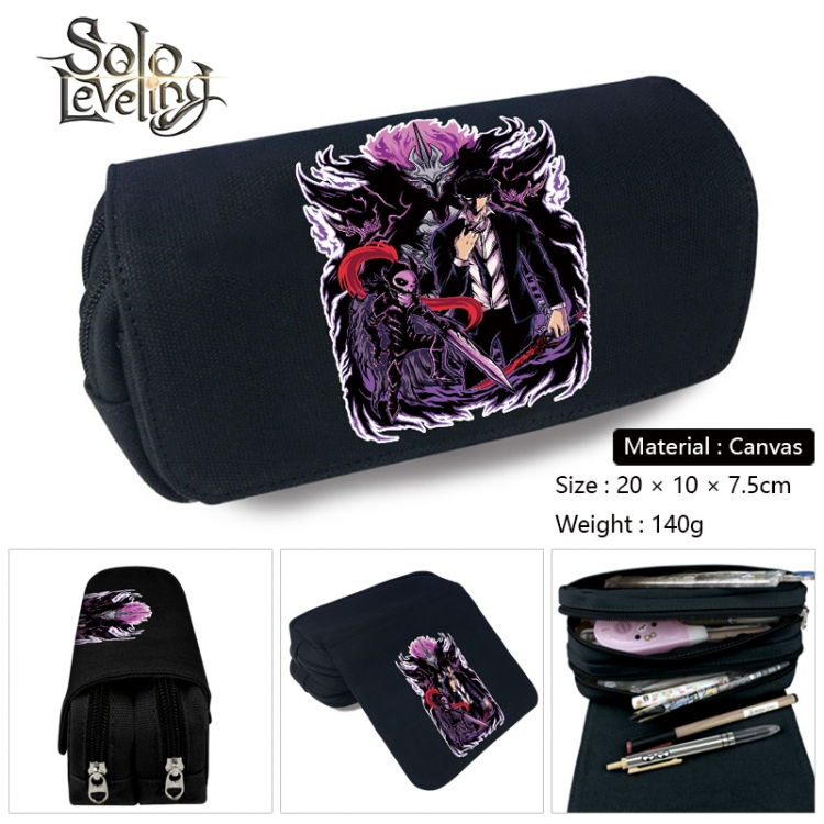 Solo Leveling:Arise Anime Multi-Function Double Zipper Canvas Cosmetic Bag Pen Case 20x10x7.5cm