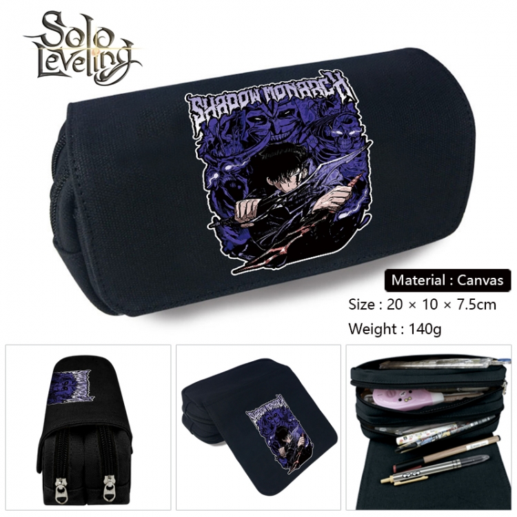 Solo Leveling:Arise Anime Multi-Function Double Zipper Canvas Cosmetic Bag Pen Case 20x10x7.5cm