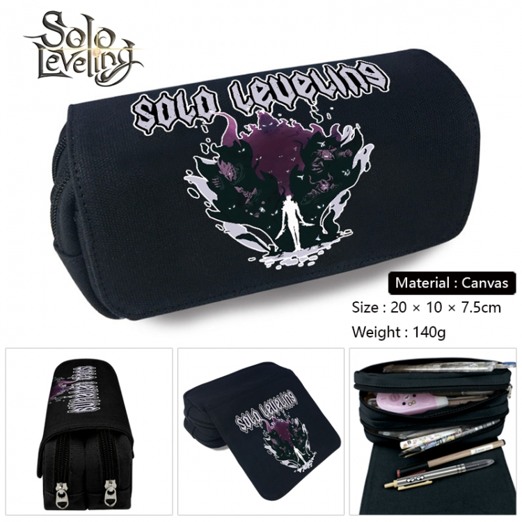 Solo Leveling:Arise Anime Multi-Function Double Zipper Canvas Cosmetic Bag Pen Case 20x10x7.5cm