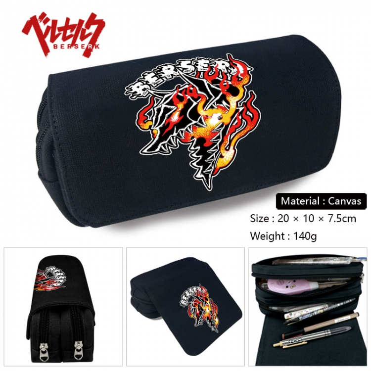 Berserk Anime Multi-Function Double Zipper Canvas Cosmetic Bag Pen Case 20x10x7.5cm