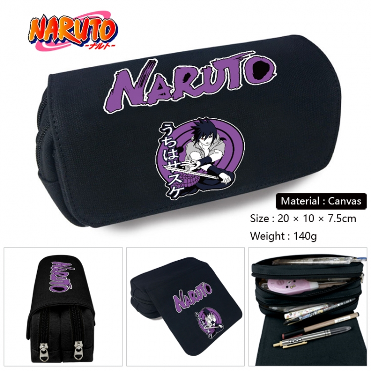 Naruto Anime Multi-Function Double Zipper Canvas Cosmetic Bag Pen Case 20x10x7.5cm