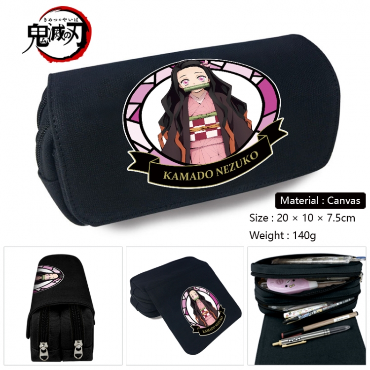 Demon Slayer Kimets Anime Multi-Function Double Zipper Canvas Cosmetic Bag Pen Case 20x10x7.5cm