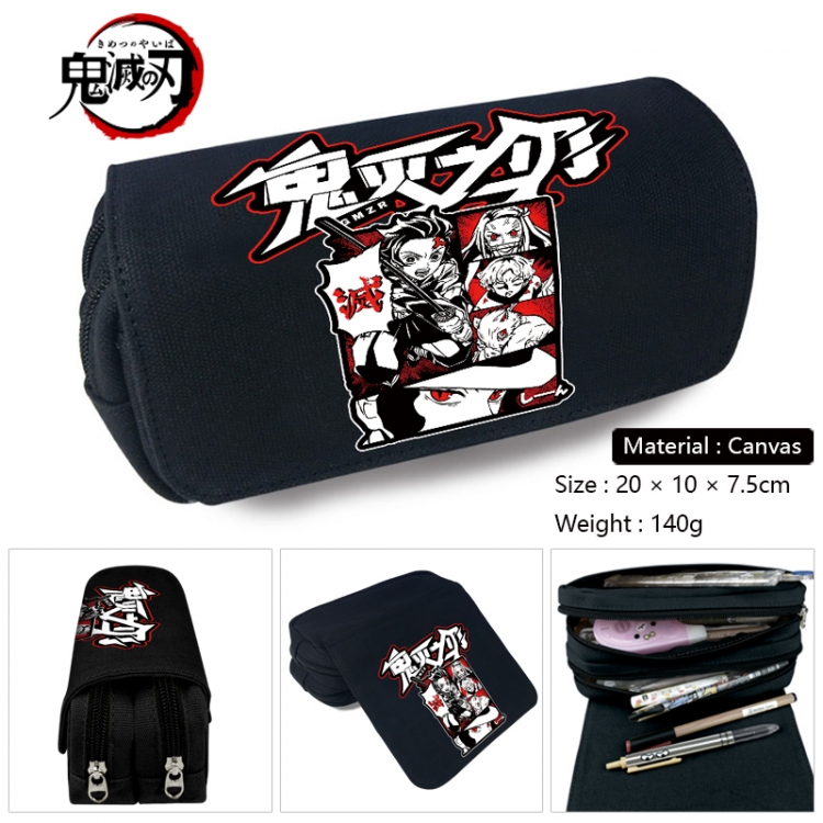 Demon Slayer Kimets Anime Multi-Function Double Zipper Canvas Cosmetic Bag Pen Case 20x10x7.5cm