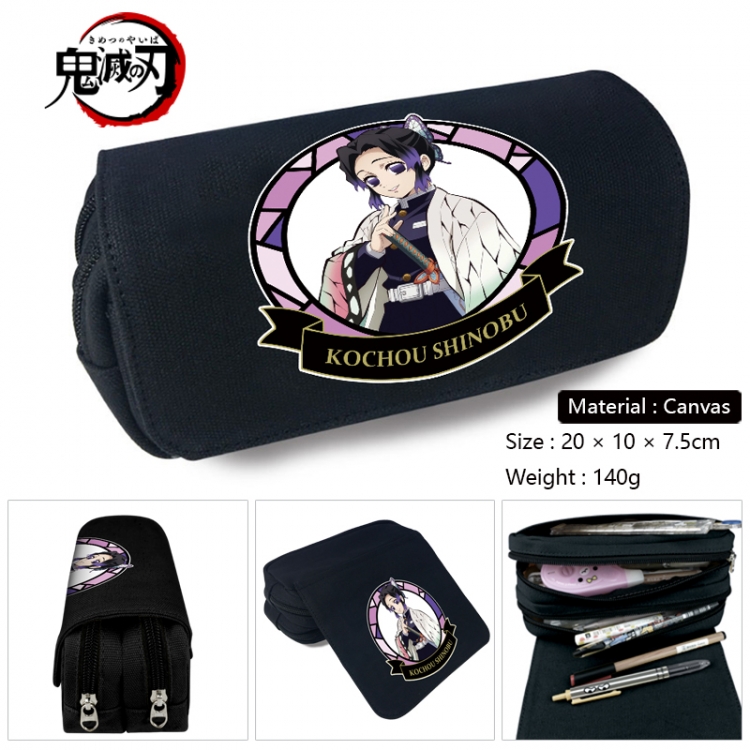 Demon Slayer Kimets Anime Multi-Function Double Zipper Canvas Cosmetic Bag Pen Case 20x10x7.5cm