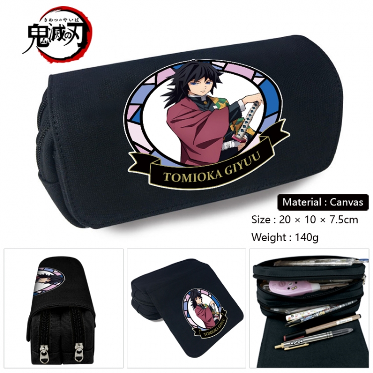 Demon Slayer Kimets Anime Multi-Function Double Zipper Canvas Cosmetic Bag Pen Case 20x10x7.5cm