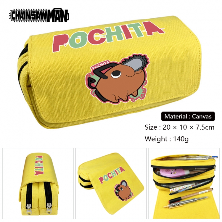 Chainsawman Anime Multi-Function Double Zipper Canvas Cosmetic Bag Pen Case 20x10x7.5cm