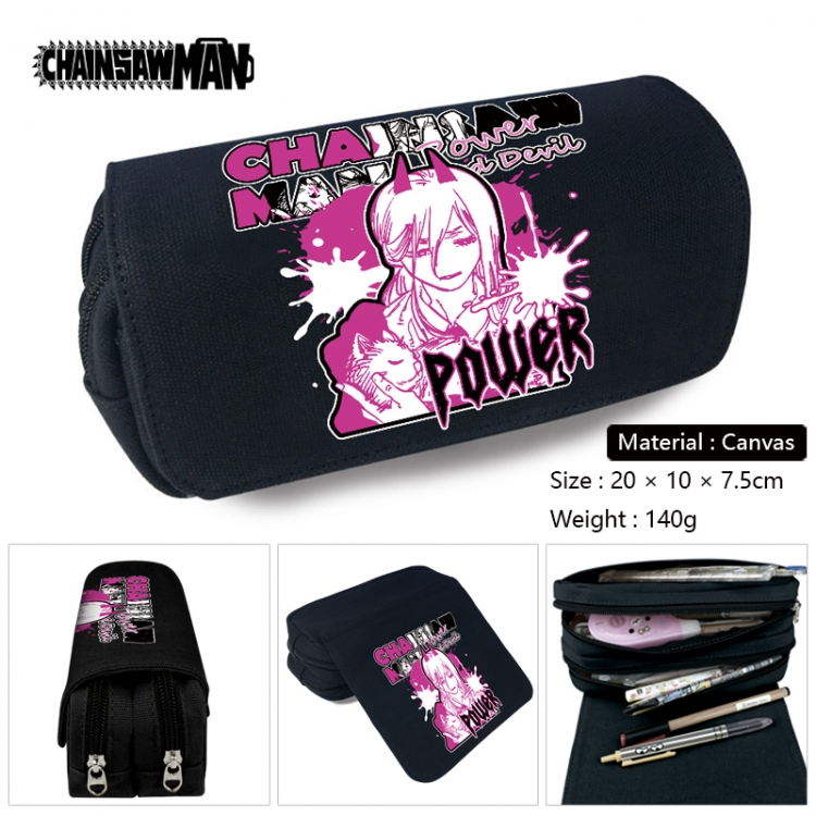 Chainsawman Anime Multi-Function Double Zipper Canvas Cosmetic Bag Pen Case 20x10x7.5cm
