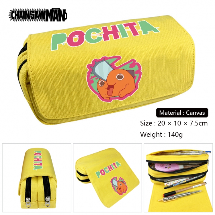 Chainsawman Anime Multi-Function Double Zipper Canvas Cosmetic Bag Pen Case 20x10x7.5cm