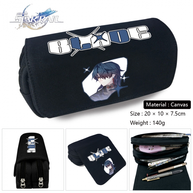 Honkai: Star Rail Anime Multi-Function Double Zipper Canvas Cosmetic Bag Pen Case 20x10x7.5cm