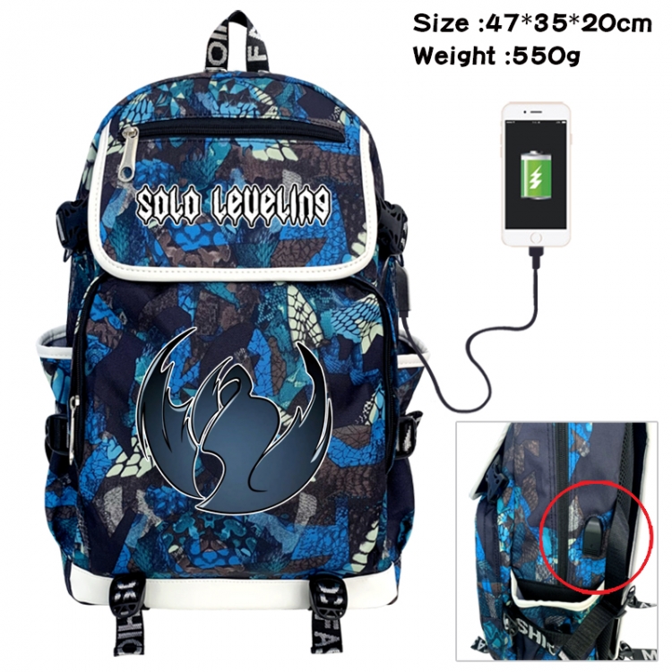 Solo Leveling:Arise Camouflage waterproof sail fabric flip backpack student bag 47X35X20CM 550G
