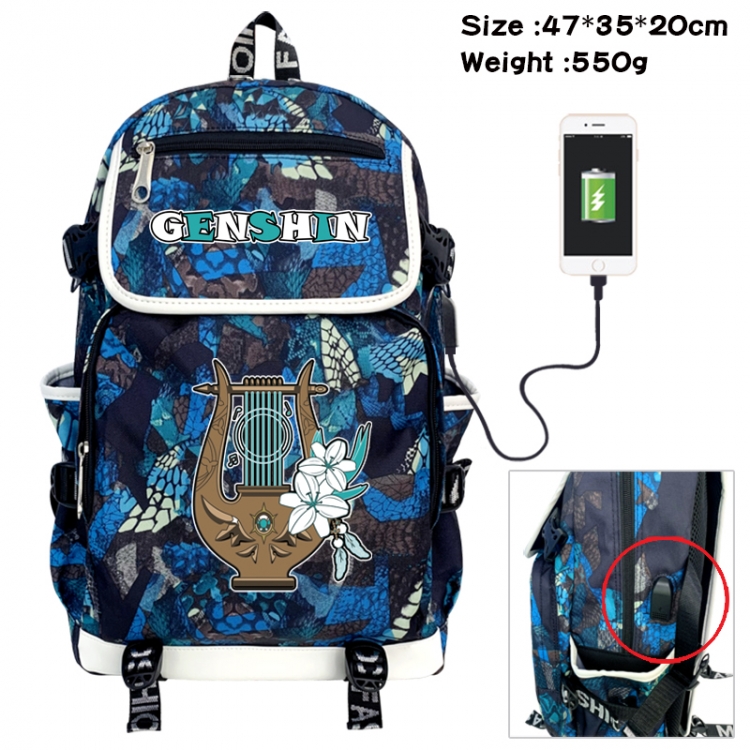 Genshin Impact Camouflage waterproof sail fabric flip backpack student bag 47X35X20CM 550G