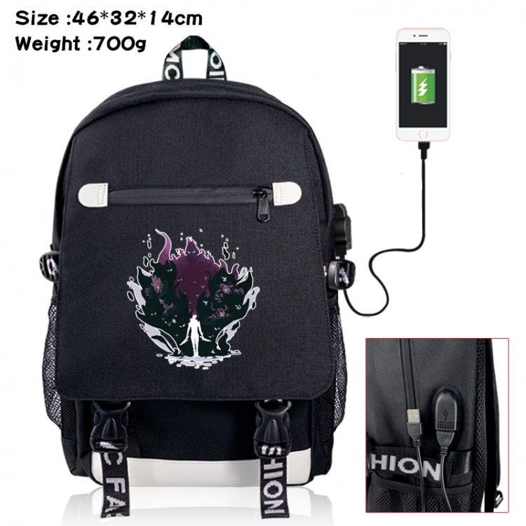 Solo Leveling:Arise canvas USB backpack cartoon print student backpack 46X32X14CM 700g 