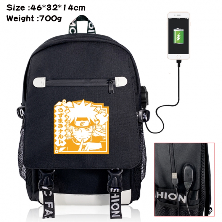 Naruto canvas USB backpack cartoon print student backpack 46X32X14CM 700g 