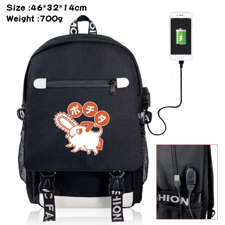 Chainsawman canvas USB backpack cartoon print student backpack 46X32X14CM 700g 