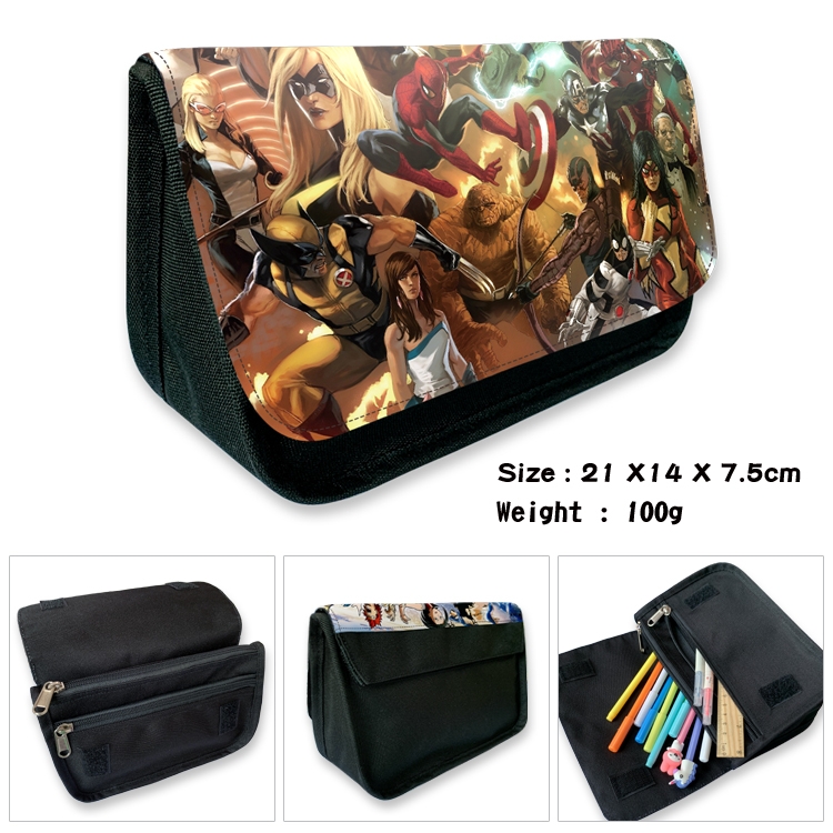 Superheroes Anime Velcro canvas zipper pencil case Pencil Bag 21×14×7.5cm