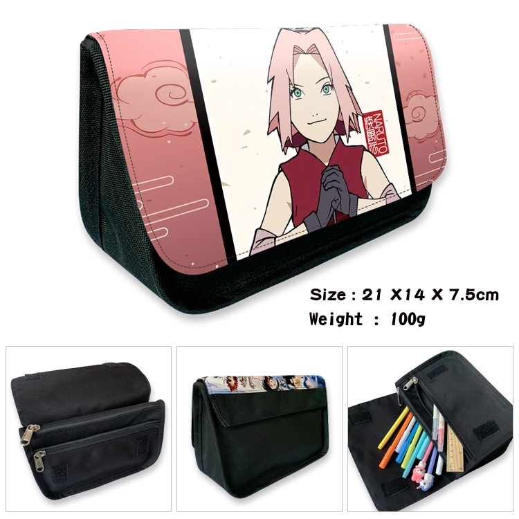 Naruto Anime Velcro canvas zipper pencil case Pencil Bag 21×14×7.5cm