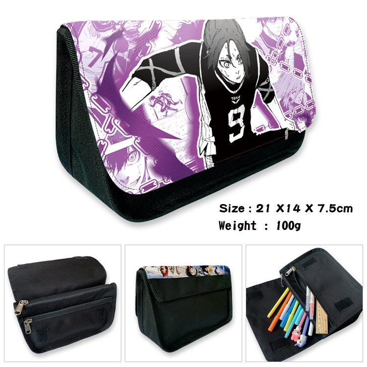 BLUE LOCK Anime Velcro canvas zipper pencil case Pencil Bag 21×14×7.5cm