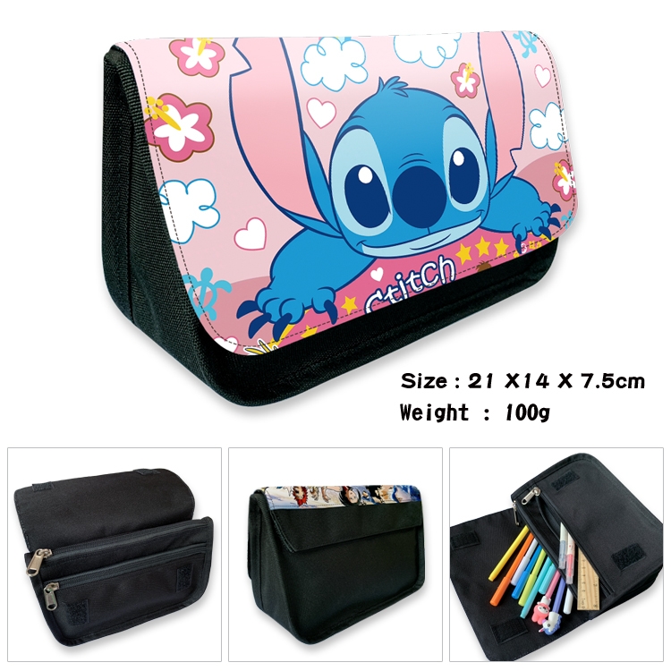  Lilo & Stitch Anime Velcro canvas zipper pencil case Pencil Bag 21×14×7.5cm