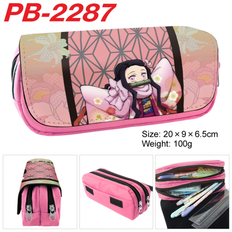Demon Slayer Kimets Anime double-layer pu leather printing pencil case 20x9x6.5cm PB-2287