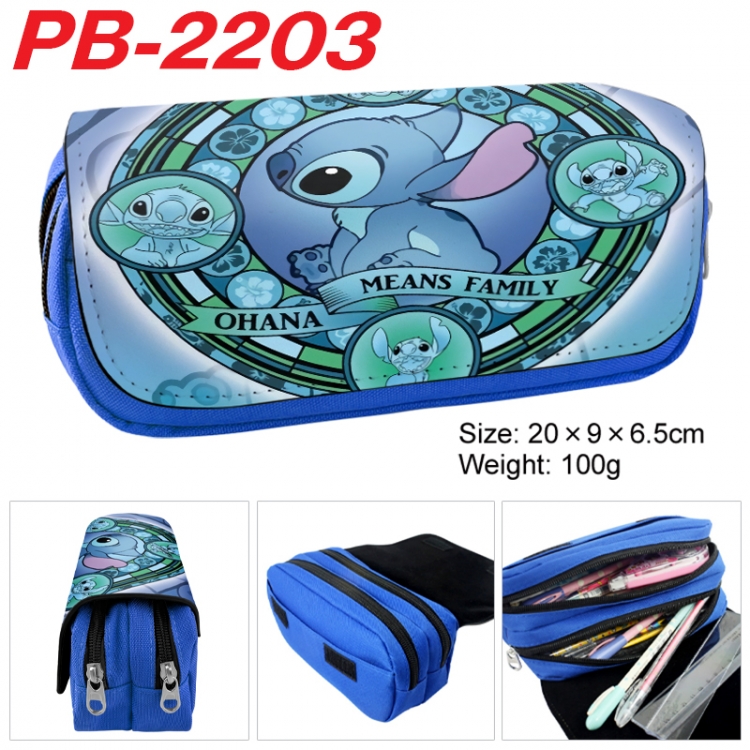  Lilo & Stitch Anime double-layer pu leather printing pencil case 20x9x6.5cm