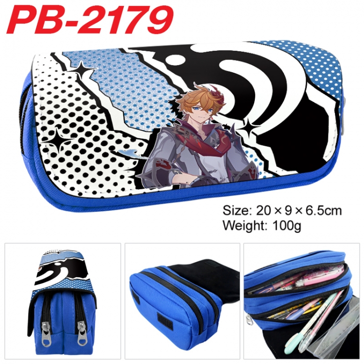 Genshin Impact Anime double-layer pu leather printing pencil case 20x9x6.5cm PB-2179