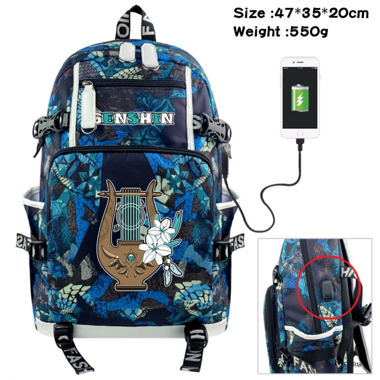 Genshin Impact Camouflage waterproof sail fabric flip backpack student bag 47X35X20CM 550G