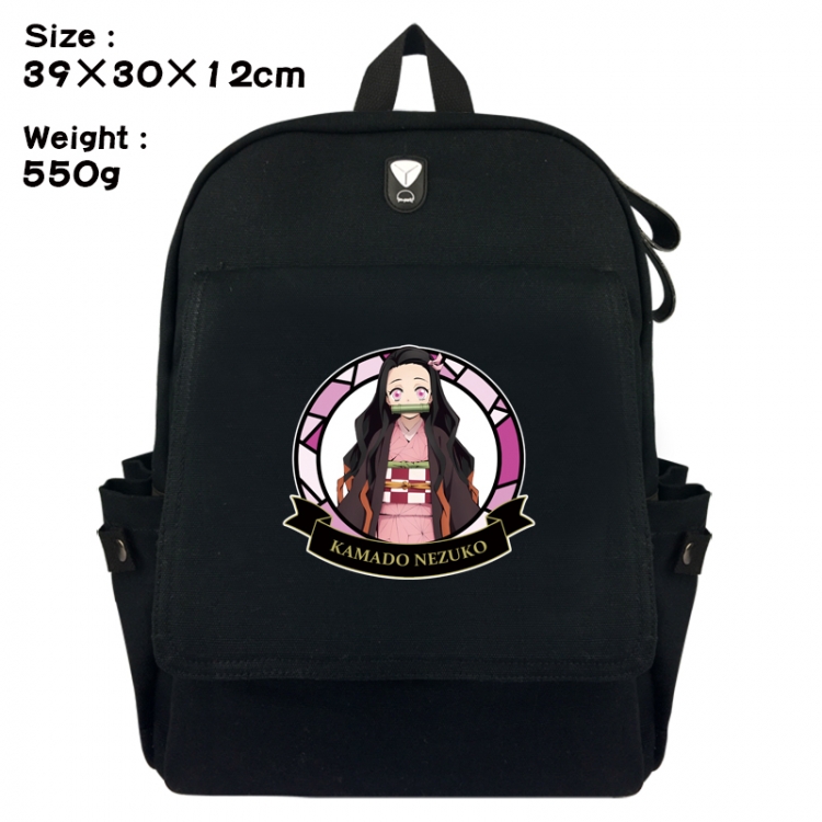 Demon Slayer Kimets Canvas Flip Backpack Student Schoolbag Headphone Hole 39X30X12CM 