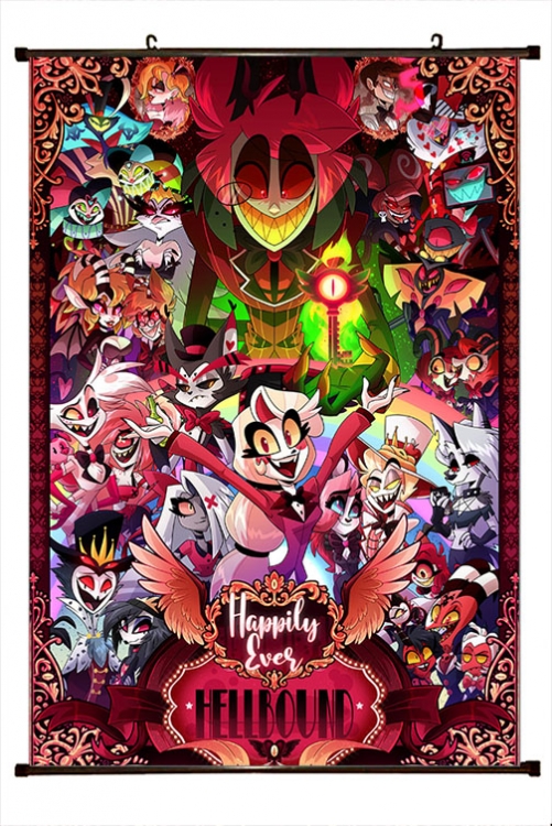 Hazbin Hotel Anime black Plastic rod Cloth painting Wall Scroll 60X90CM 