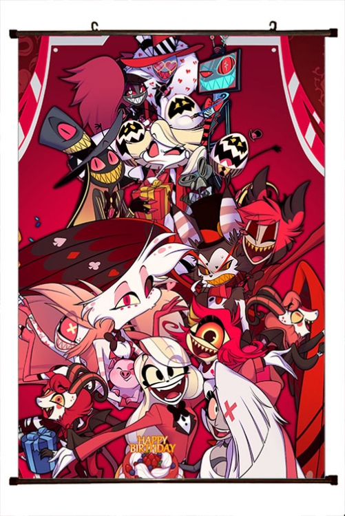 Hazbin Hotel Anime black Plastic rod Cloth painting Wall Scroll 60X90CM 