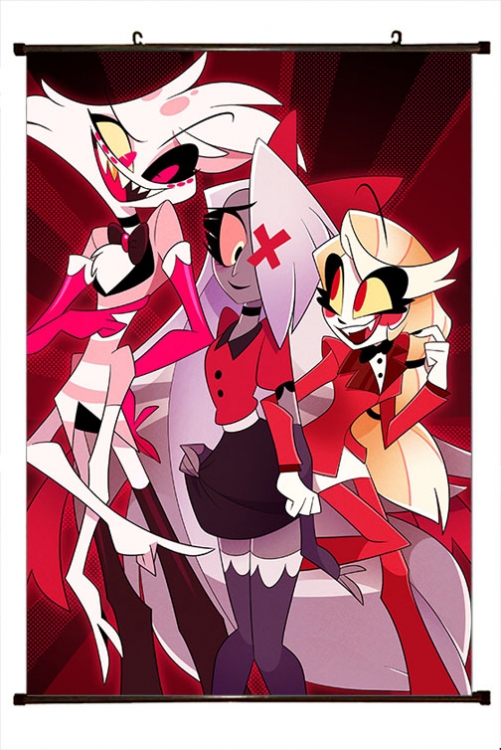 Hazbin Hotel Anime black Plastic rod Cloth painting Wall Scroll 60X90CM