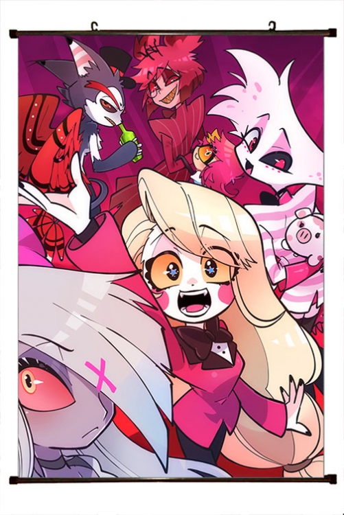 Hazbin Hotel Anime black Plastic rod Cloth painting Wall Scroll 60X90CM 