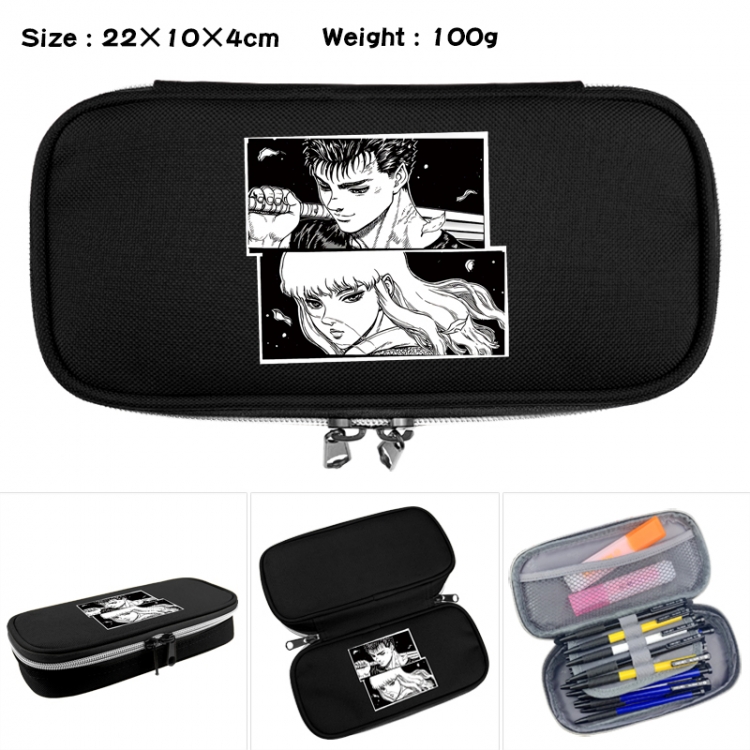 Berserk Anime Waterproof canvas zipper clamshell pencil case pencil case 22x10x4cm
