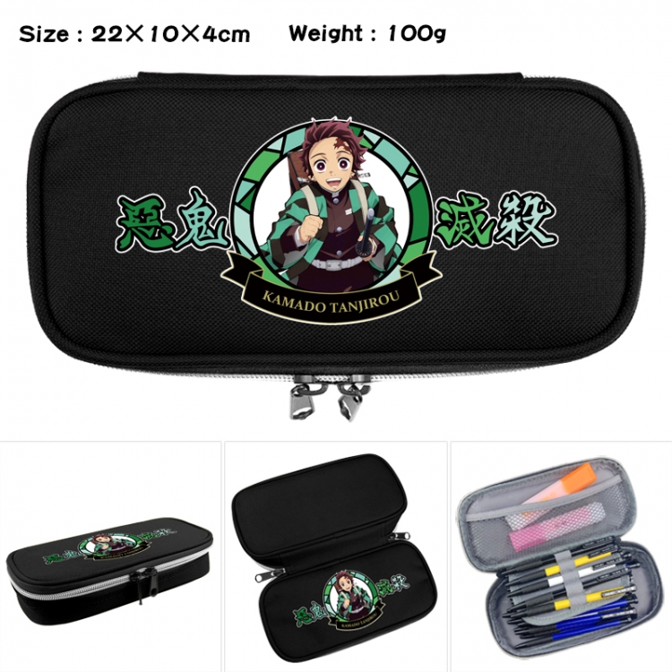 Demon Slayer Kimets Anime Waterproof canvas zipper clamshell pencil case pencil case 22x10x4cm