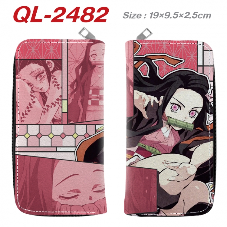 Demon Slayer Kimets Anime peripheral PU leather full-color long zippered wallet 19.5x9.5x2.5cm